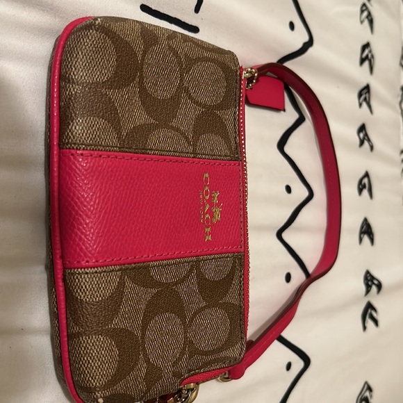 Hot Pink and Light Brown Coach Wristlet - Picture 6 of 6